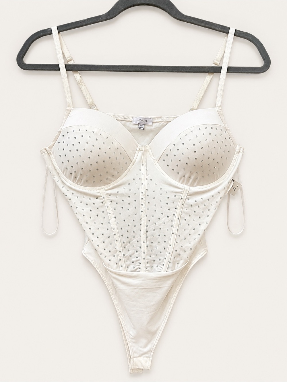 White Rhinestone Corset Bodysuit Bustier Top Size M NWT